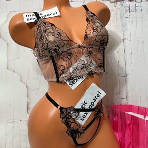 VS LUXE L XL BRA PANTY SET EMBROIDERY SATIN BRALETTE BRA